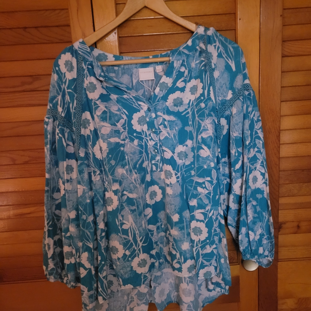 Zac & Rachel Teal Floral Blouse
